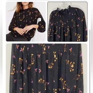 Madewell Georgette Ruffle Collar Smocked Top in Falling Freesias Women's…